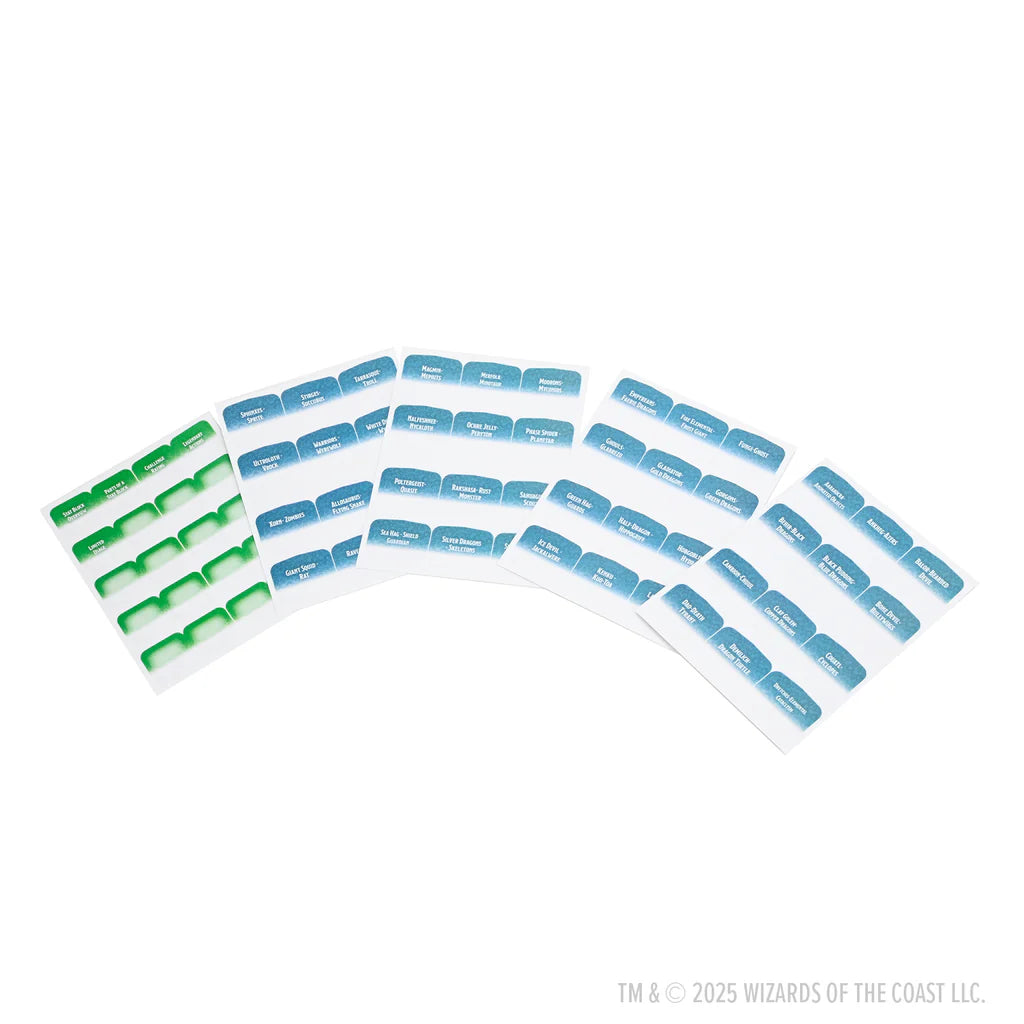 Dungeons & Dragons 2024 Monster Manual book tabs in blue and green, designed for easy organization and quick reference.