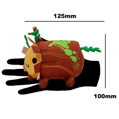 Catan Sprite Plushie in the shape of a wood resource, featuring a smiling face and green accents, ideal for collectors.