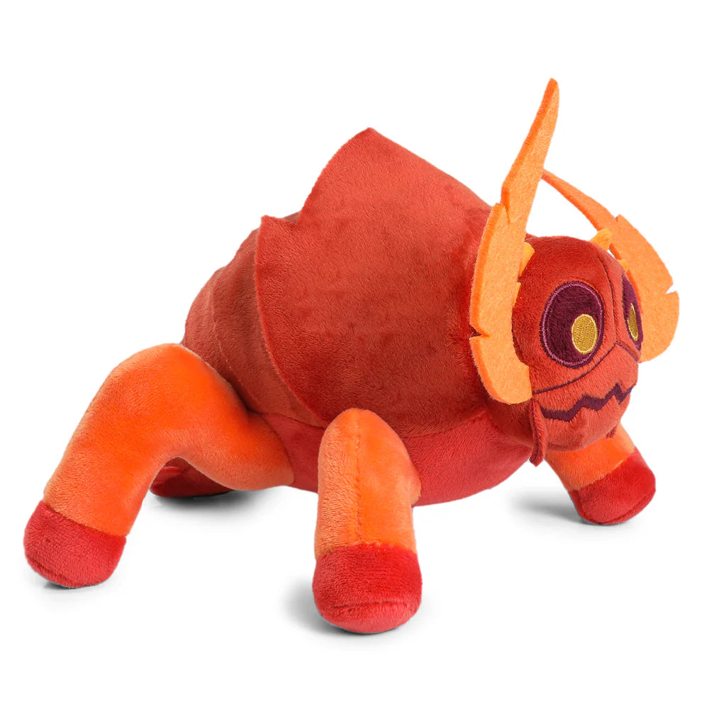 Dungeons & Dragons Rust Monster plush toy by Kidrobot, featuring vibrant red and orange colors with large eyes and antennae.