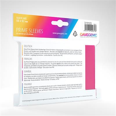 Gamegenic PRIME Sleeves in pink, pack of 100, designed for protecting trading cards with a size of 66 x 91 mm.