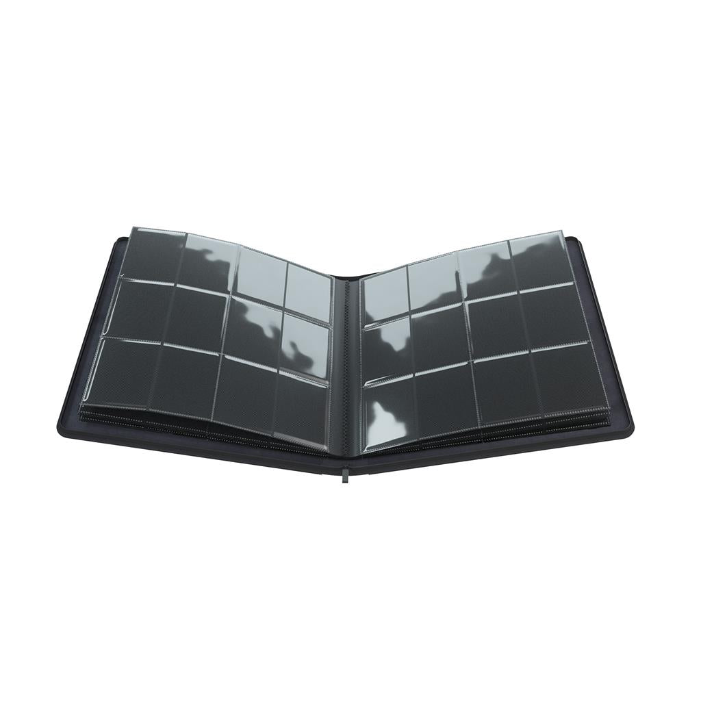 Gamegenic Black Zip-Up Album features 24 pockets for card storage, showcasing a sleek design with a durable zipper.