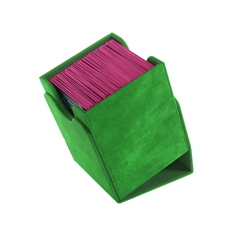 Gamegenic Deck Box Squire 100+ XL in green, designed to hold trading cards securely with a stylish, textured finish.