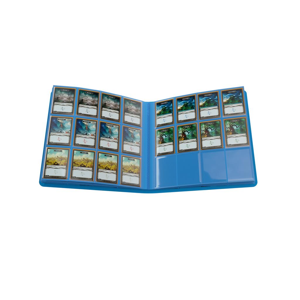 Gamegenic Casual 24-Pocket Album in blue, displaying trading cards organized in a two-page layout.
