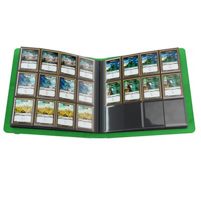 Gamegenic Prime Album in green featuring 24 pockets for trading cards, showcasing organized card storage and protection.