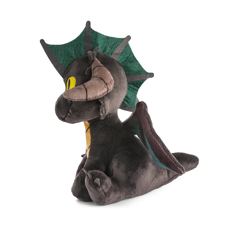 Dungeons & Dragons Black Dragon Phunny Plush by Kidrobot, featuring a soft, dark dragon with green accents and detailed wings.