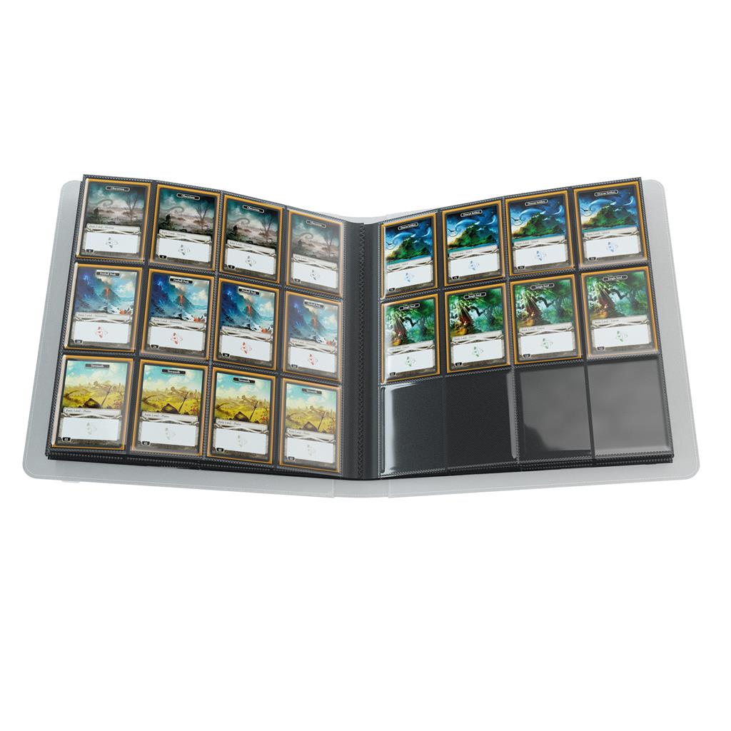 Gamegenic Prime Album 24-Pocket Binder in white, showcasing trading cards organized in clear sleeves.