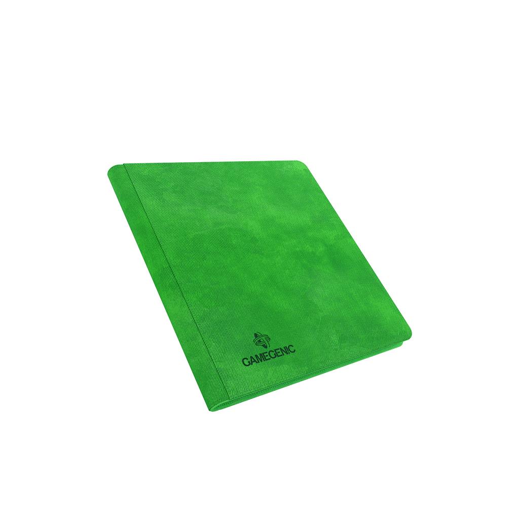 Green zip-up album by Gamegenic featuring 24 pockets for storing trading cards securely. Ideal for collectors and gamers.