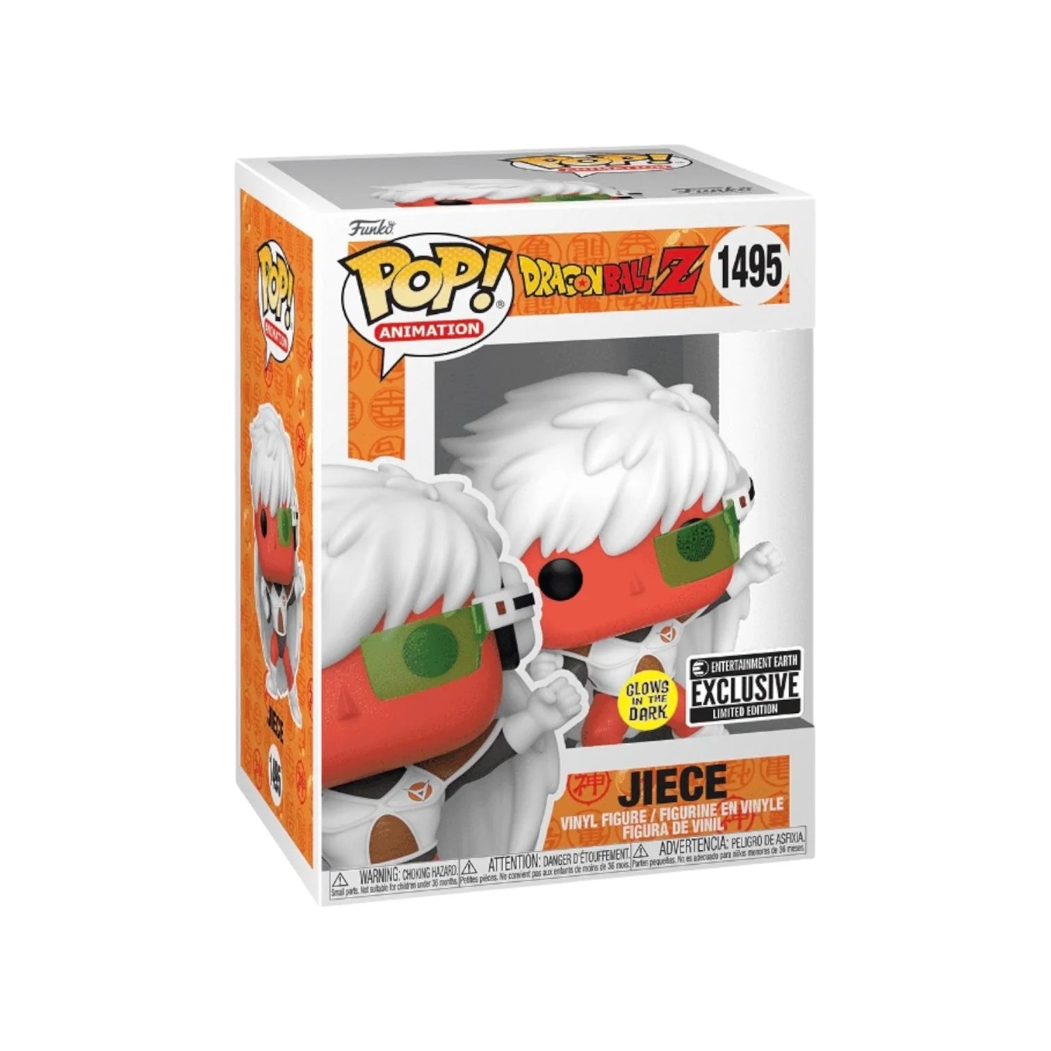 Funko Pop! figure of Jiece from Dragon Ball Z, featuring a glow-in-the-dark design and exclusive packaging.