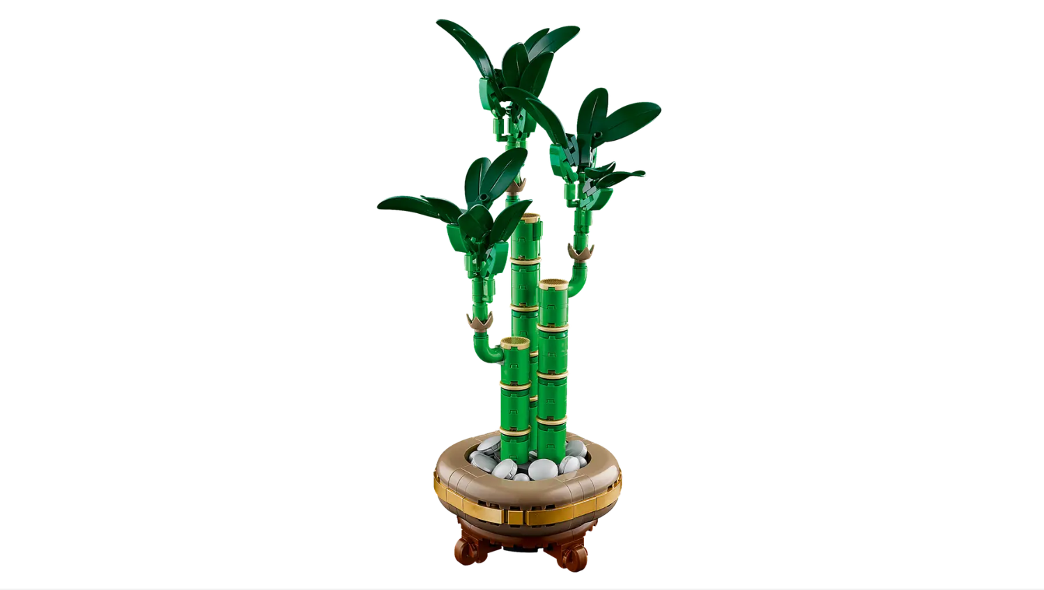 LEGO Lucky Bamboo set 10344 featuring green bamboo stalks and leaves in a decorative pot with white stones.