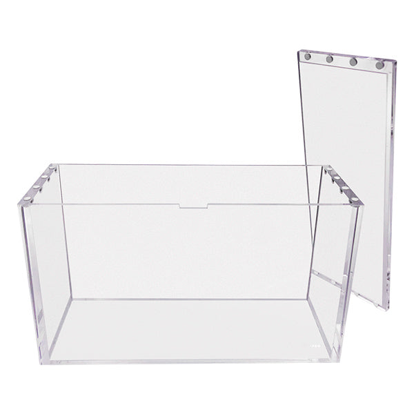Clear acrylic holder designed for displaying Magic: The Gathering booster boxes, featuring an open top and removable lid.