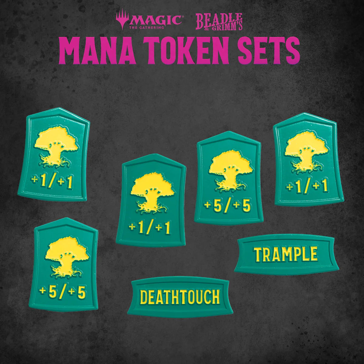 Green Mana Token Set from Beadle & Grimm's for Magic: The Gathering featuring various token cards with abilities.