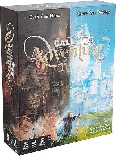 Box cover of Call to Adventure board game featuring fantasy artwork and the tagline "Craft Your Hero. Claim Your Destiny.