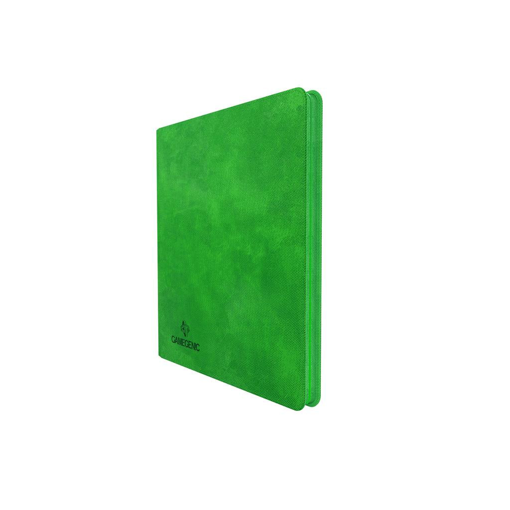Gamegenic green zip-up album featuring 24 pockets for card storage, designed for collectors and gamers.