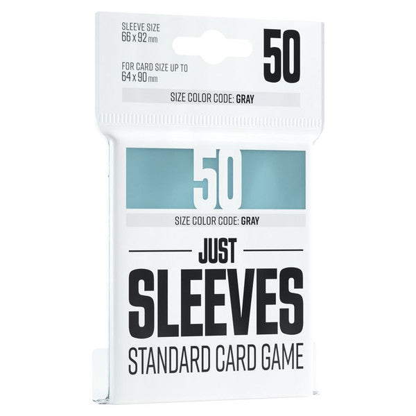 Gray standard card game sleeves by GameGenic, pack of 50, designed for cards sized 64 x 90 mm.