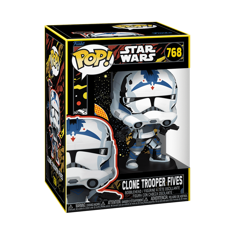 Funko Pop! Star Wars Clone Trooper Fives Retro #768 in box, featuring detailed design and vibrant colors.
