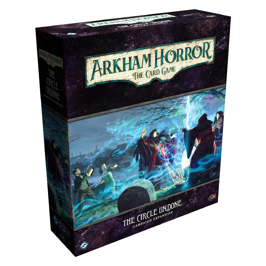 Arkham Horror LCG The Circle Undone Campaign Expansion box featuring eerie artwork of investigators confronting supernatural forces.
