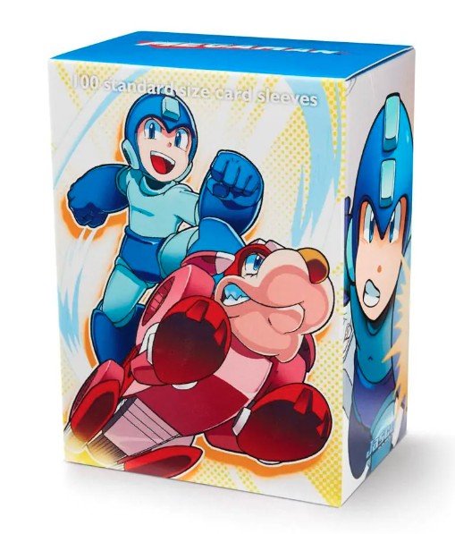Dragon Shield Mega Man and Rush card sleeves featuring vibrant artwork, perfect for protecting standard-sized cards.