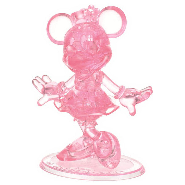 3D crystal puzzle of Disney's Minnie Mouse, featuring a pink translucent design and intricate detailing.