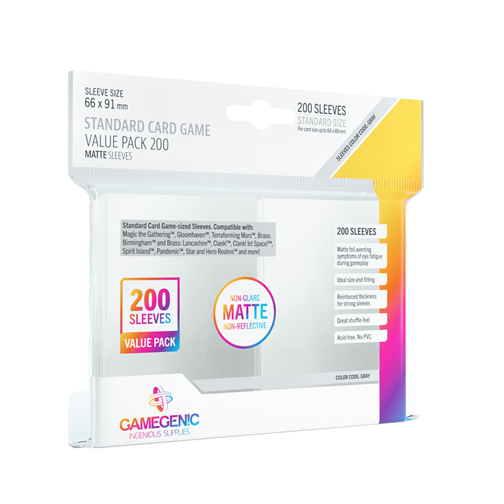 Gamegenic Value Pack Standard Matte Sleeves, 200-count, designed for card protection, non-glare, and non-reflective finish.