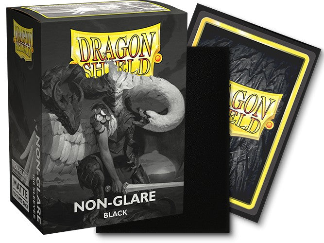 Dragon Shield Matte Sleeves in NonGlare Black, 100-count pack, designed for protecting trading cards and game pieces.