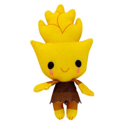 Catan Sprite plushie in wheat color, featuring a smiling face and leaf-like hair, perfect for collectors and fans.