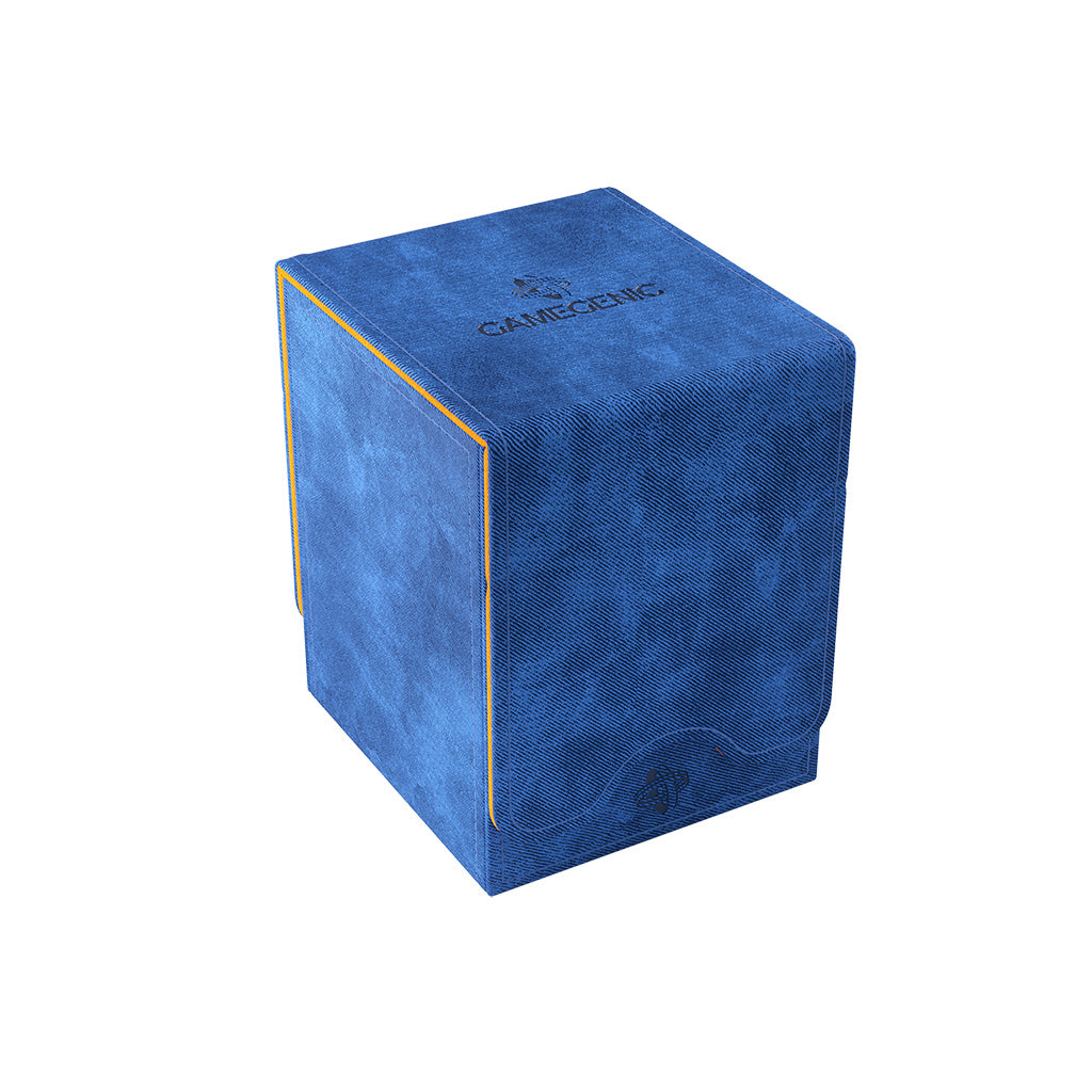 Gamegenic Deck Box Squire 100+ XL in blue and orange, designed for card storage and protection, featuring a textured finish.