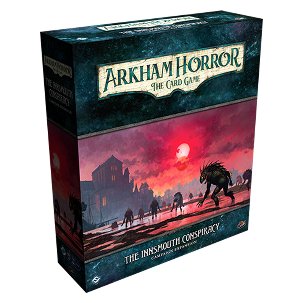 Arkham Horror LCG The Innsmouth Conspiracy Campaign Expansion box featuring dark artwork of eerie creatures and a haunting landscape.