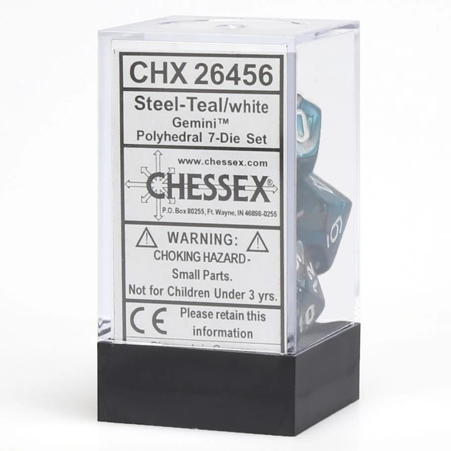 Chessex: 7-Set Cube Gemini Steel and Teal/White