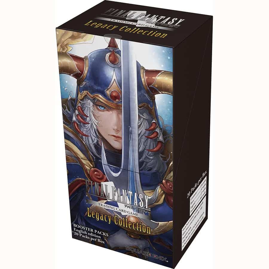 Final Fantasy TCG Legacy Collection Booster Reprint box featuring a warrior with a sword and vibrant artwork.