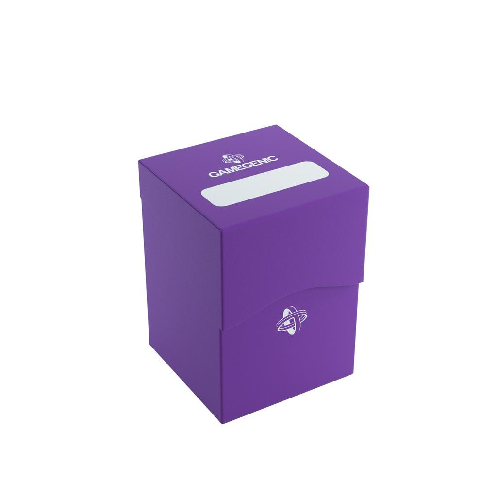Purple Gamegenic Deck Holder 100+ designed for card storage, featuring a secure closure and customizable label area.