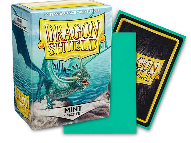 Dragon Shield Matte Sleeves in Mint color, 100-count pack, designed for standard size card protection.