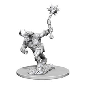 Unpainted Dungeons & Dragons Nolzur's Marvelous Miniatures W02 Minotaur, wielding a mace and ready for battle.