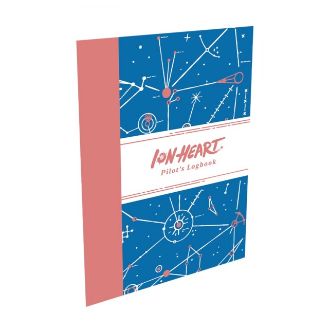 ION Heart Pilot's Logbook featuring a blue cover with white star and constellation designs and a pink spine.