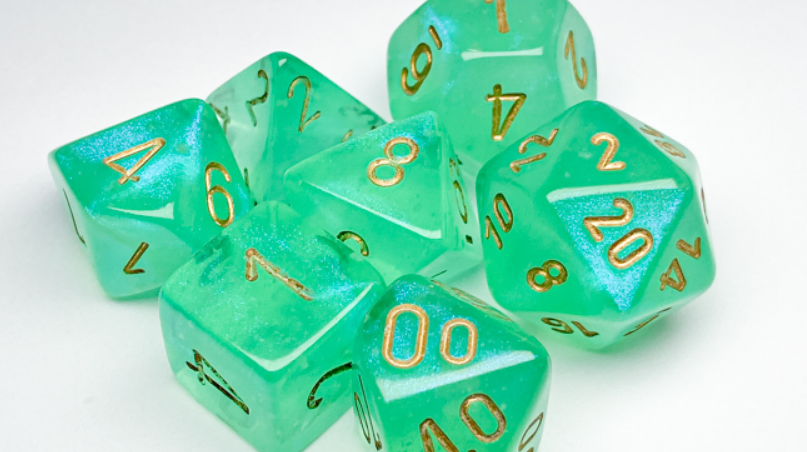 Chessex Borealis Polyhedral Light Green/Gold Luminary 7-Die Set