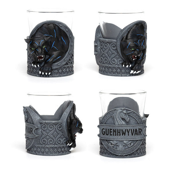 Dungeons & Dragons Mini Dice Cups featuring detailed black panther designs, perfect for storing dice during gameplay.