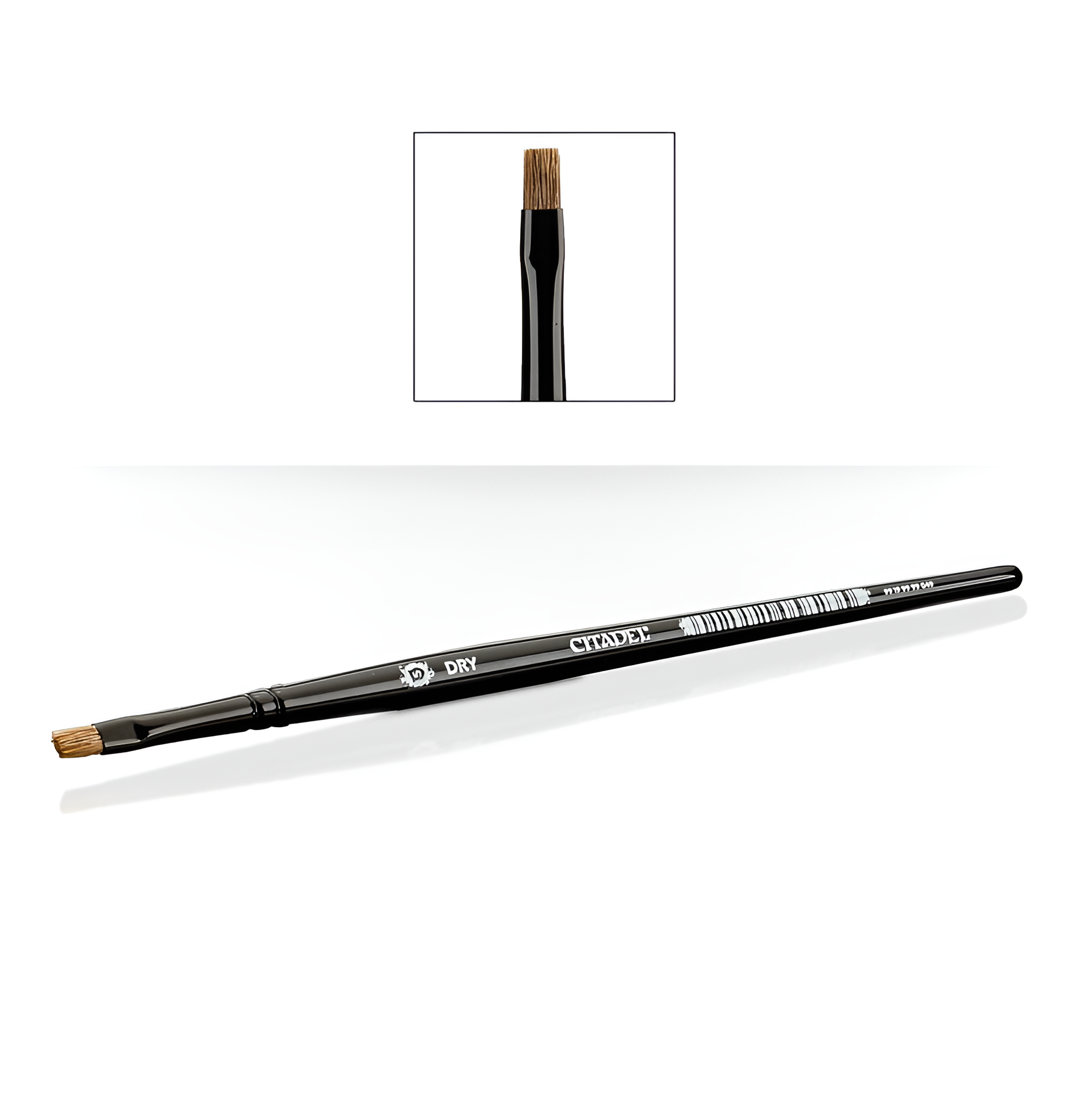 Small Citadel Dry Brush with a flat, stiff bristle head designed for detailed painting and highlighting miniatures.