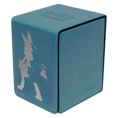Alcove Flip 100+ Pokemon deckbox featuring Lucario design, ideal for storing trading cards securely.