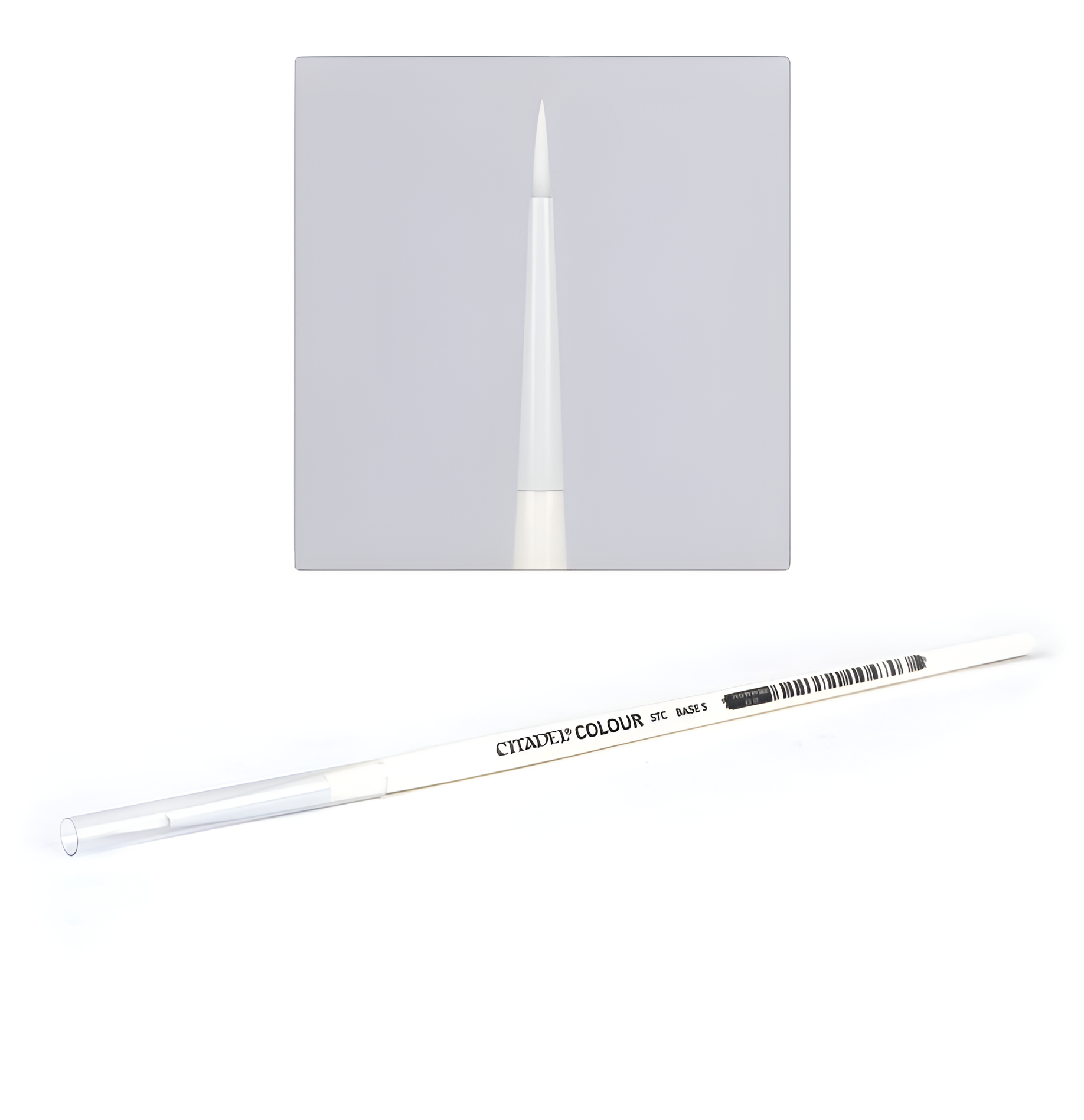 Small synthetic base brush from Citadel Tools, featuring a fine tip for precise application in painting miniatures.