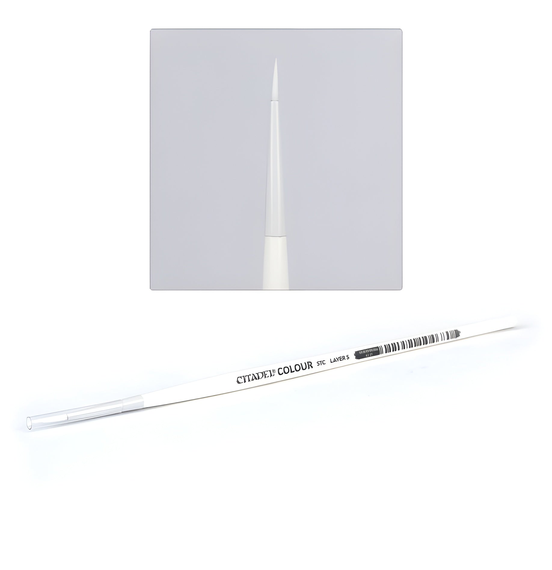 Small synthetic layer brush from Citadel Tools, featuring a fine tip for precise painting and detailing in miniatures.
