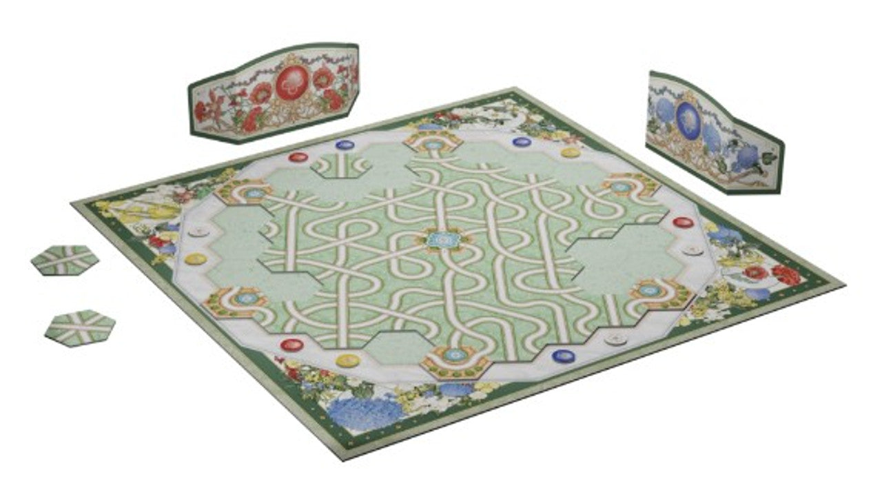 Colorful Butterfly Garden board game featuring a circular path, decorative flower borders, and player tokens.