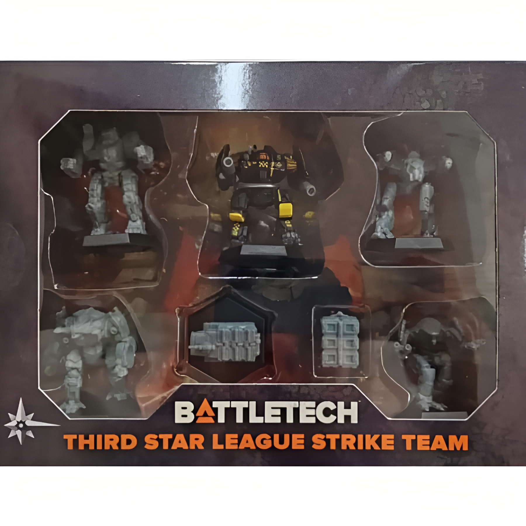Battletech Third Star League Battle Group box featuring five detailed miniatures and accessories for tabletop gaming.