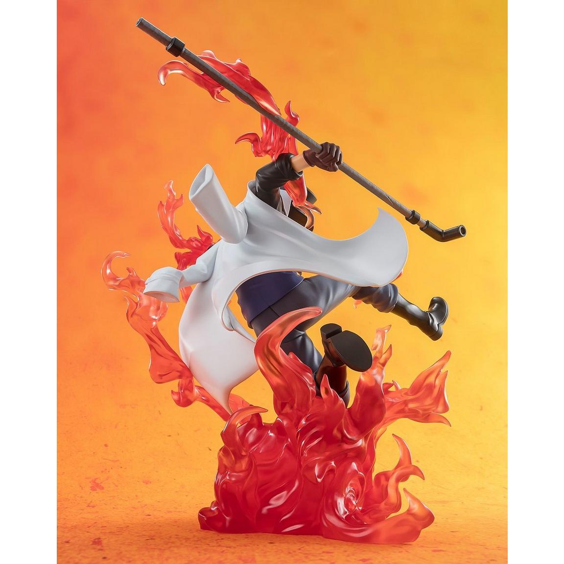 Sabo figure from One Piece by Bandai Spirits, featuring dynamic flames and a striking pose with a pipe.
