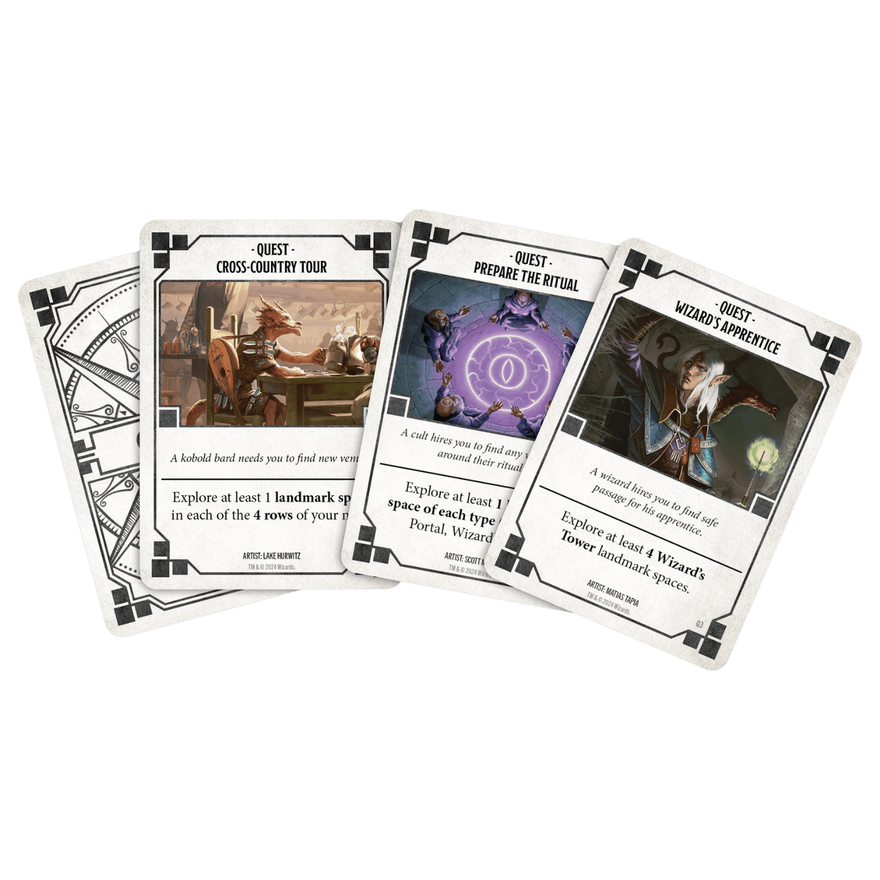 Dungeons & Dragons: Edge of the Realms preorder cards featuring quest prompts for players to explore and engage in adventures.