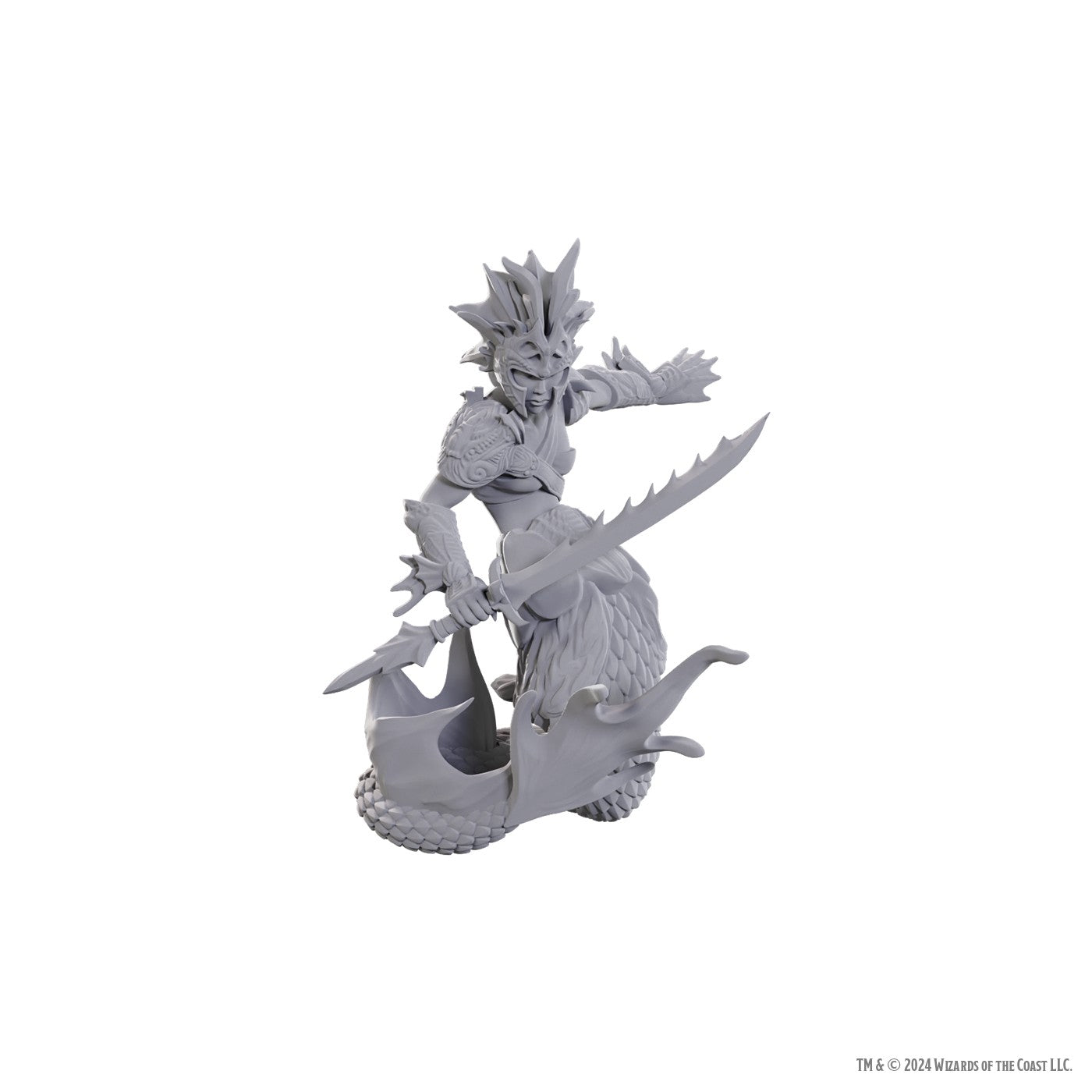Detailed miniature of a Merfolk Scout from D&D Nolzur's Marvelous Miniatures, featuring intricate armor and a sword.