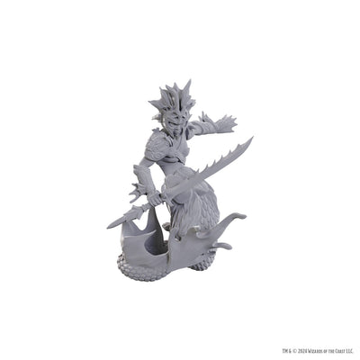 Detailed miniature of a Merfolk Scout from D&D Nolzur's Marvelous Miniatures, featuring intricate armor and a sword.