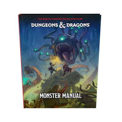 Dungeons & Dragons Monster Manual hardcover featuring a dramatic illustration of a monstrous creature and adventurers.