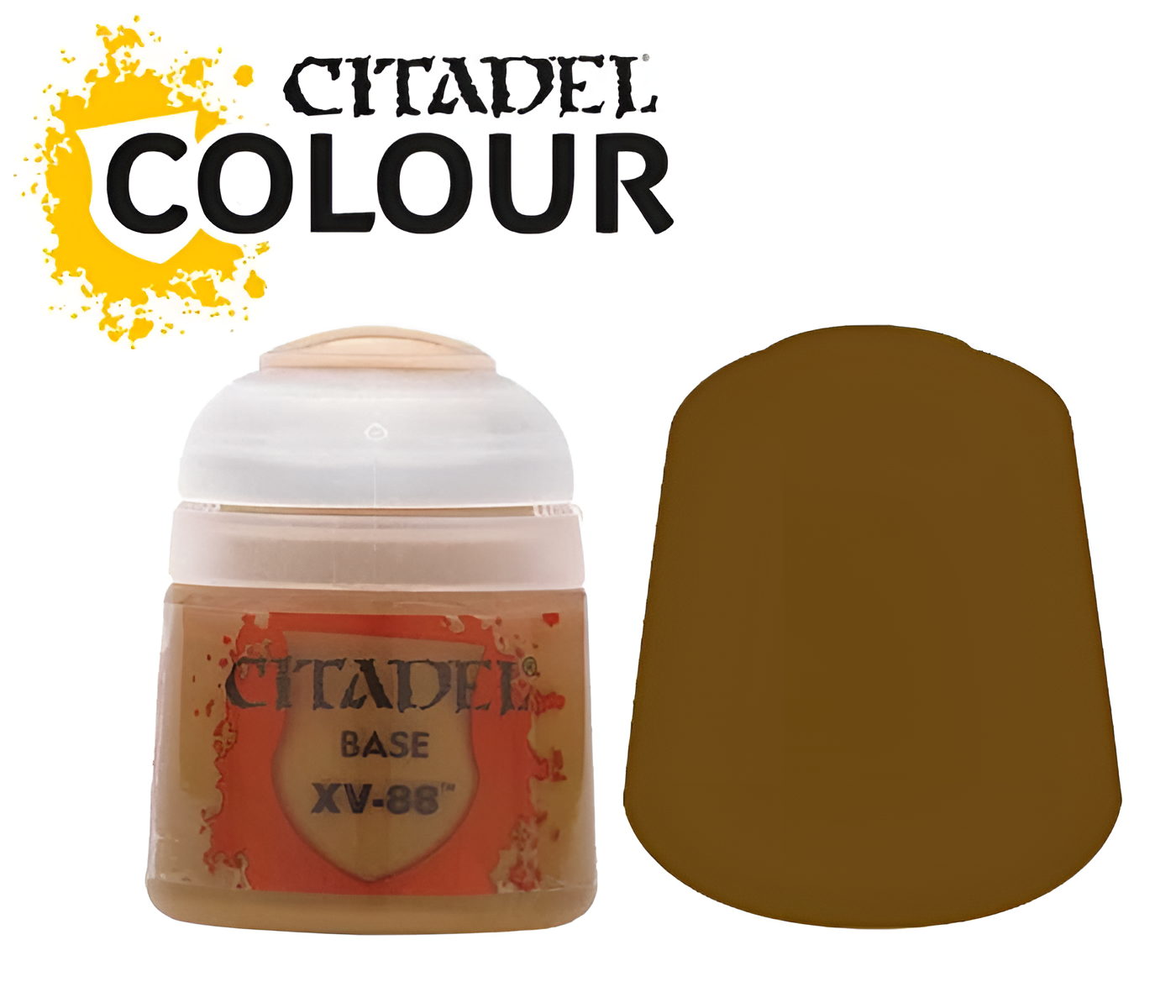 Citadel Base XV-88 paint pot (12ml) featuring a brown color swatch for miniature painting and modeling.