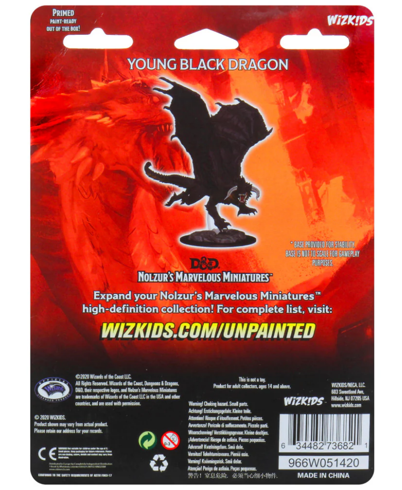 Unpainted Young Black Dragon miniature for Dungeons & Dragons, ideal for tabletop gaming and customization.