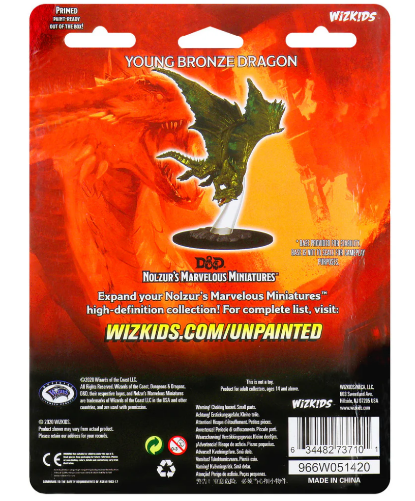 Unpainted miniature of a young bronze dragon from Dungeons & Dragons, designed for tabletop gaming and collection.