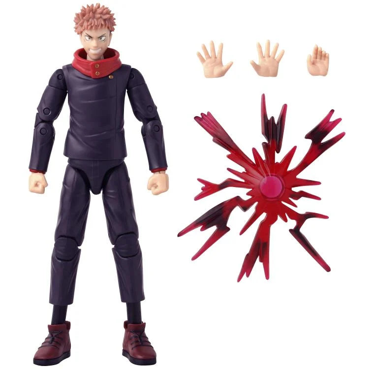 Anime Heroes Jujutsu Kaisen Itadori Yuji action figure with interchangeable hands and a red energy effect piece.